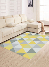 Triangle Printed Anti-Skid Living Room Floor Mat Yellow/Grey/White 80 x 120centimeter