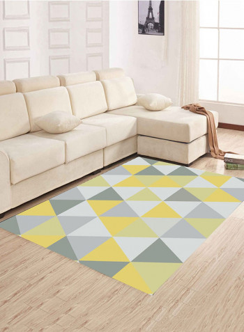 Triangle Printed Anti-Skid Living Room Floor Mat Yellow/Grey/White 80 x 120centimeter