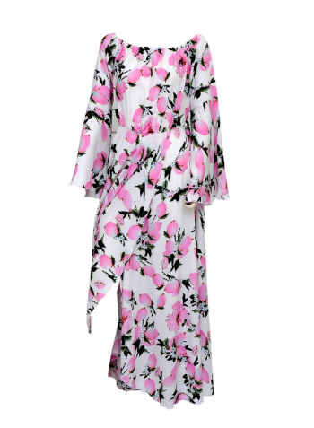 Flare Floral Garter Waist Dress Green/White/Pink
