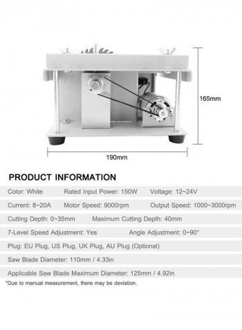 150W Multi-Functional Table Saw Desktop Electric Cutting Machine with Adjustable-Speed For Wood, Plastic and AcrylicCutting Silver