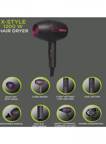 X-Style 1200 Hair Dryer رمادي / بنفسجي