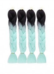 4-Piece Long Wavy Hair Extension Black/Light Green 24inch