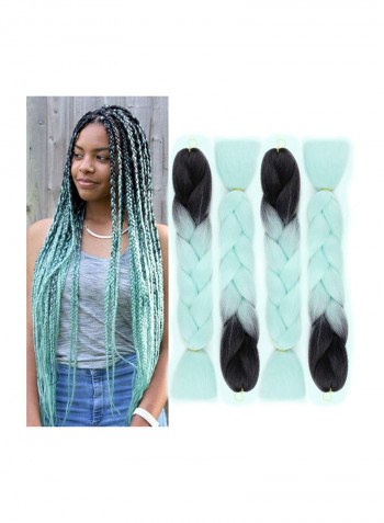 4-Piece Long Wavy Hair Extension Black/Light Green 24inch