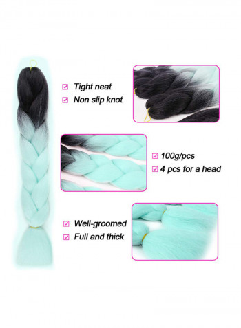 4-Piece Long Wavy Hair Extension Black/Light Green 24inch