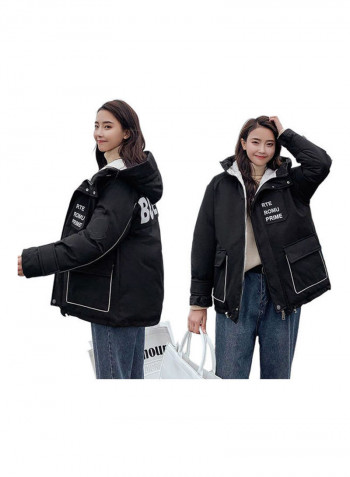 Cotton Long Furry Collar Overcoat black
