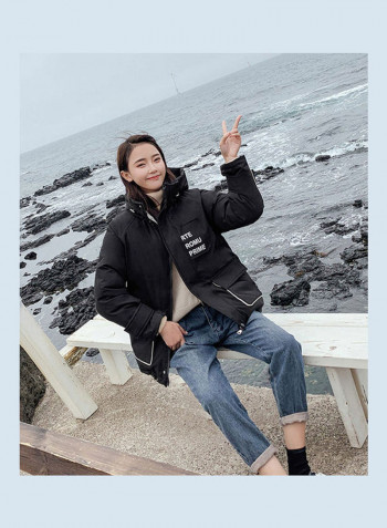 Cotton Long Furry Collar Overcoat black