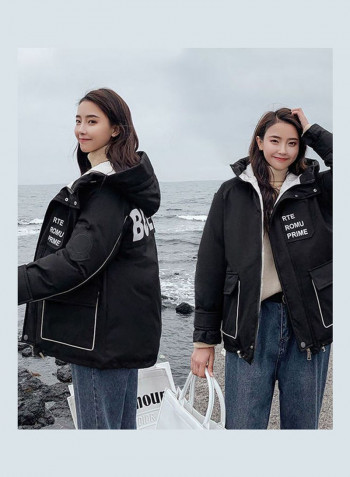 Cotton Long Furry Collar Overcoat black