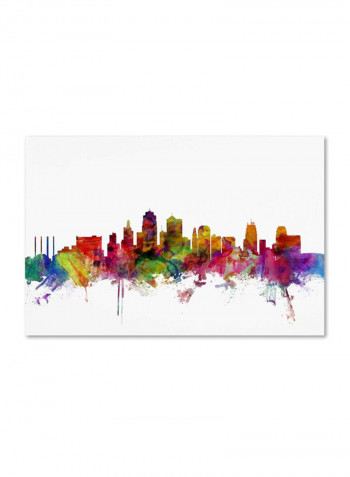 Kansas City Skyline Canvas Wall Art Multicolour 16 x 24inch