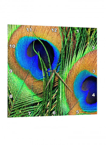 Peacock Feather Printed Wall Clock Green/Blue 15 x 15inch