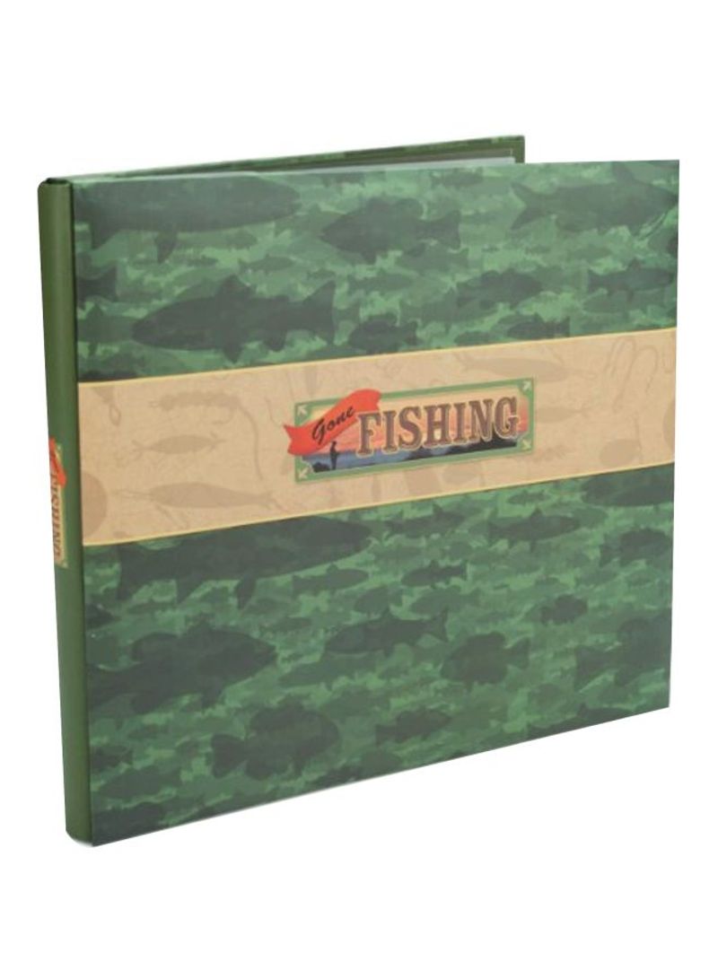 Gone Fishing Themed Scrapbook Album With Page Protectors Green/Beige 12.8x14x1.8inch