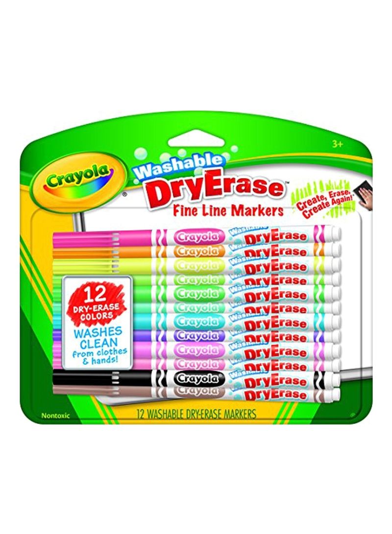 12-Piece Dry Erase Fine Line Marker Multicolour