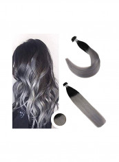 2-Piece Pre Bonded Human Hair Extensions Set Black/Silver 26inch