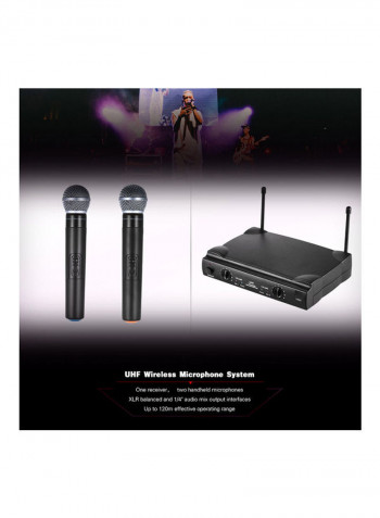 UHF Dual Channels Wireless Microphone Mic System with Receiver