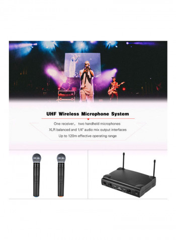 UHF Dual Channels Wireless Microphone Mic System with Receiver