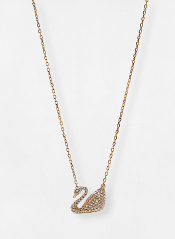 Swan Necklace, White, Rose Gold Plated