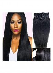 7-Piece Italian Yaki Straight Clip In Hair Extensions Black 14inch