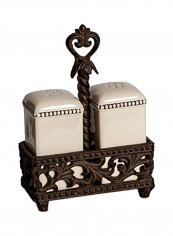 Salt And Pepper Shaker With Caddy Serving Set Cream/Brown