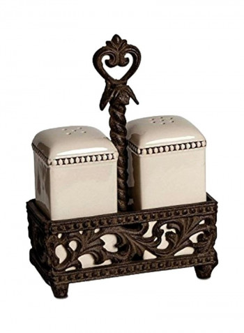 Salt And Pepper Shaker With Caddy Serving Set Cream/Brown