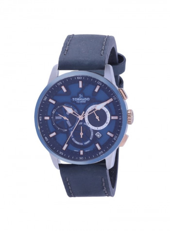 Men's Men's Watch Chronograph Display Navy Blue Dial Navy Blue Leather Strap - T8112-Slnnl