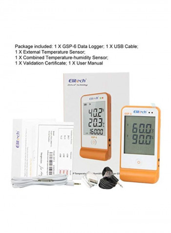 Temperature And Humidity Data Logger Recorder White/Clear/Orange 2.4x0.8x4.6inch