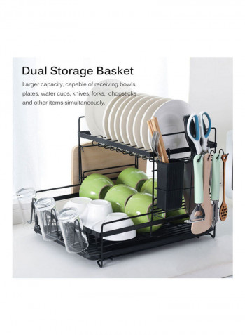 Carbon Steel Dish Rack Large Capacity Storage Rack for Dishes Multifunctional Kitchen Rack Kitchen Sink Drying Shelf Bowl Holder Tool Holder Storage Box with Chopsticks Holder Black Black 45*25*36cm