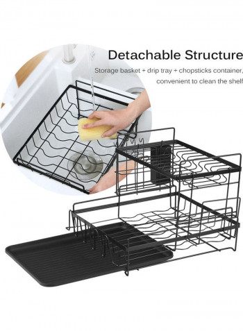 Carbon Steel Dish Rack Large Capacity Storage Rack for Dishes Multifunctional Kitchen Rack Kitchen Sink Drying Shelf Bowl Holder Tool Holder Storage Box with Chopsticks Holder Black Black 45*25*36cm