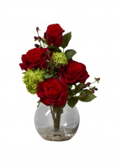 Artificial Rose And Hydrangea Silk Flower Arrangement Red/Green