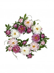 Floral Peony Wreath White/Purple/Green 22inch