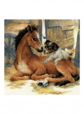 Foal And Puppy Counted Cross Stitch Kit Beige/Brown/White