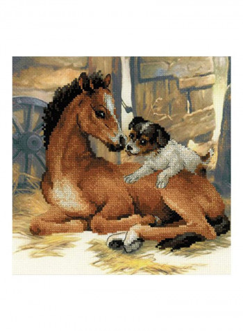 Foal And Puppy Counted Cross Stitch Kit Beige/Brown/White