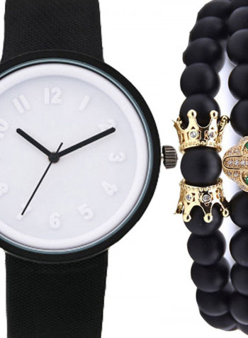 Men's 2-Piece Canvas Analog Watch And Bracelet Set 2007
