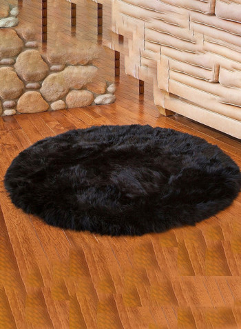 Fluffy Design Round Shape Floor Mat Black 40 x 40centimeter