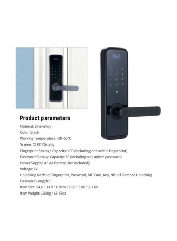 Portable LCD Touched Panel Digital Door Lock Black 24.6x6.9x14.9centimeter