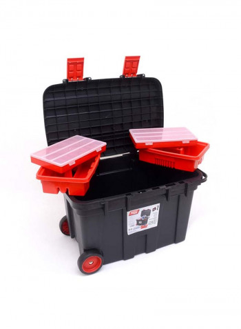 Portable Rolling Tool Box With Telescopic Handle Black/Red 77.5X47.2X49.3centimeter