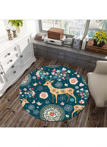Deer Printed Round Carpet Multicolour Lcm