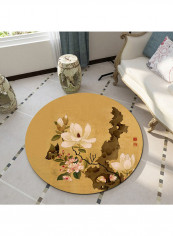 Floral Print Bedroom Round Durable Rug Multicolour Large