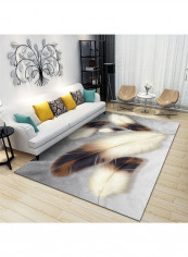 Feather Printed Carpet Grey/White/Brown 80x180cm