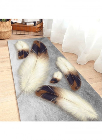 Feather Printed Carpet Grey/White/Brown 80x180cm