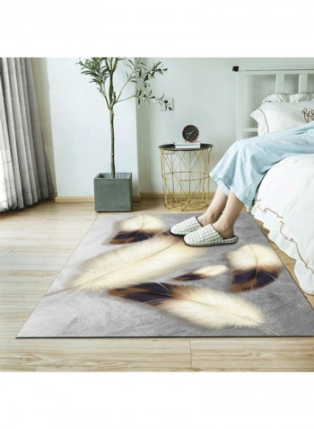 Feather Printed Carpet Grey/White/Brown 80x180cm