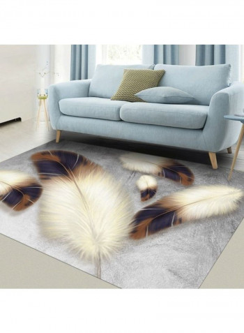 Feather Printed Carpet Grey/White/Brown 80x180cm
