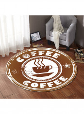 Simple Coffee Print Rounded Floor Rug Multicolour Large