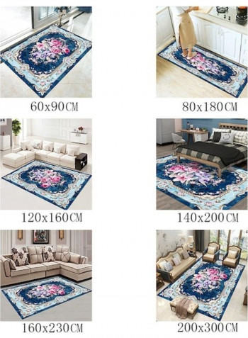 Floral Design Carpet Blue/Pink/Green 80x180cm