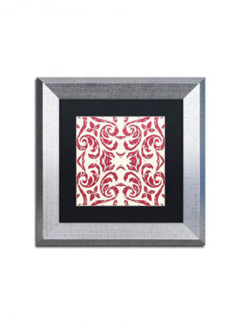 Damask Red Silver Framed Wall Art Red/White 11 x 11inch