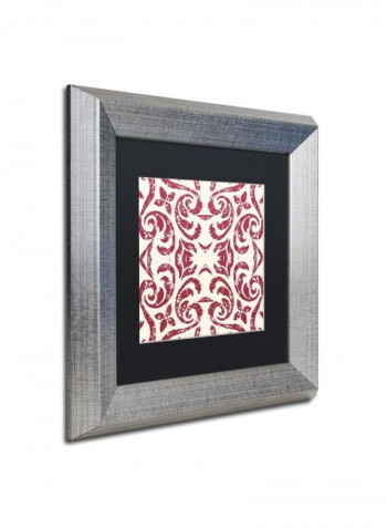 Damask Red Silver Framed Wall Art Red/White 11 x 11inch