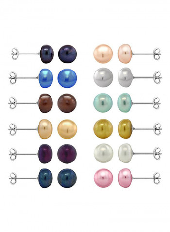 Pair Of 12 Cultured Freshwater Pearl Stud Earrings  Set