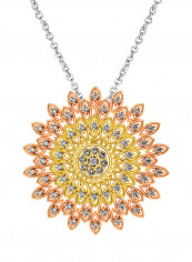 925 Sterling Silver Cubic Zirconia Studded Floral Pendant Necklace