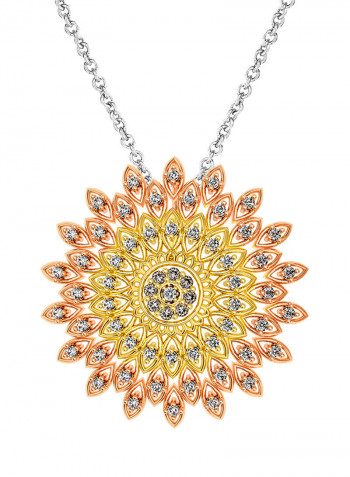 925 Sterling Silver Cubic Zirconia Studded Floral Pendant Necklace