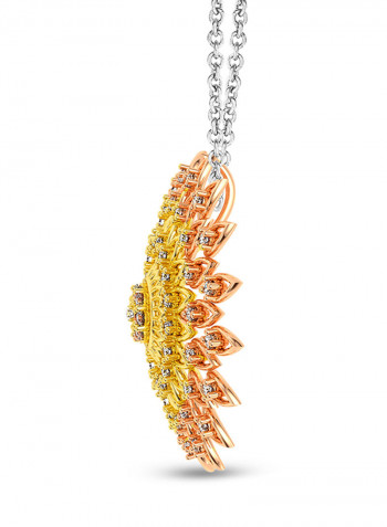 925 Sterling Silver Cubic Zirconia Studded Floral Pendant Necklace
