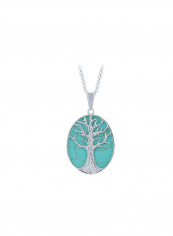 925 Sterling Silver Turquoise Studded Oval Pendant Necklace