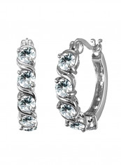 925 Sterling Silver Aquamarine Studded Hoop Earrings